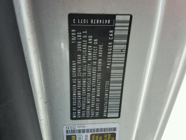 WVWAA7AJ7AW167732 - 2010 VOLKSWAGEN GOLF SILVER photo 10