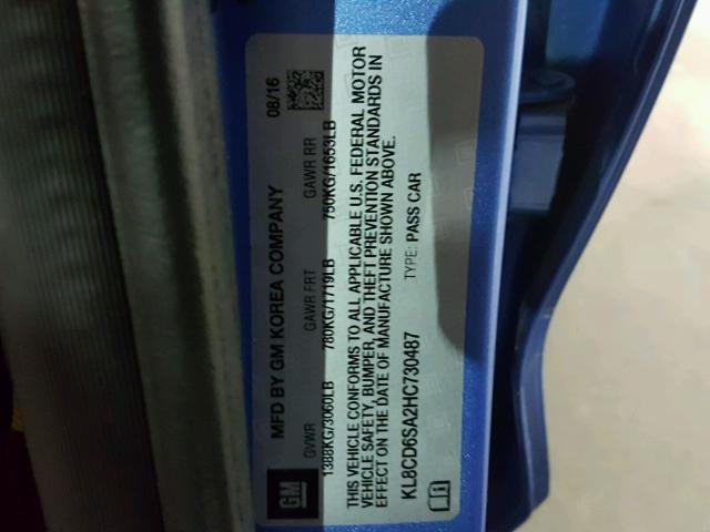 KL8CD6SA2HC730487 - 2017 CHEVROLET SPARK 1LT Синий фото 10