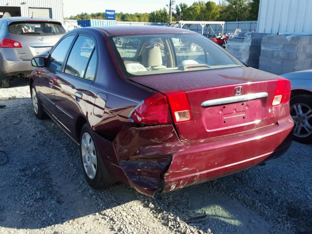 2HGES26862H505937 - 2002 HONDA CIVIC MAROON photo 3