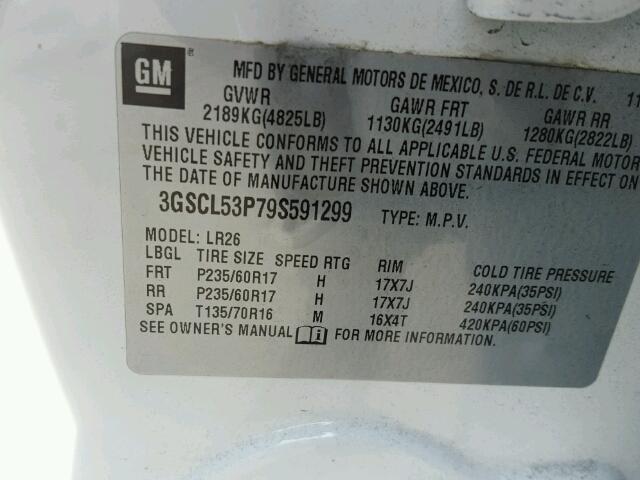 3GSCL53P79S591299 - 2009 SATURN VUE XR WHITE photo 10