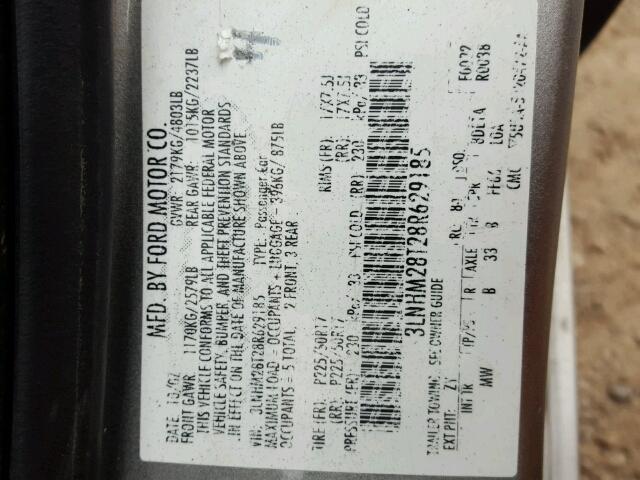 3LNHM28T28R629185 - 2008 LINCOLN MKZ ვერცხლისფერი ფოტო 10