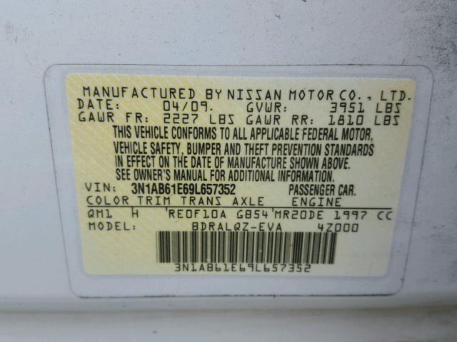 3N1AB61E69L657352 - 2009 NISSAN SENTRA 2.0 WHITE photo 10