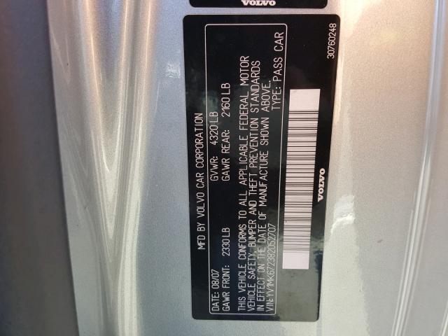 YV1MK672382052707 - 2008 VOLVO C30 T5 SILVER photo 10