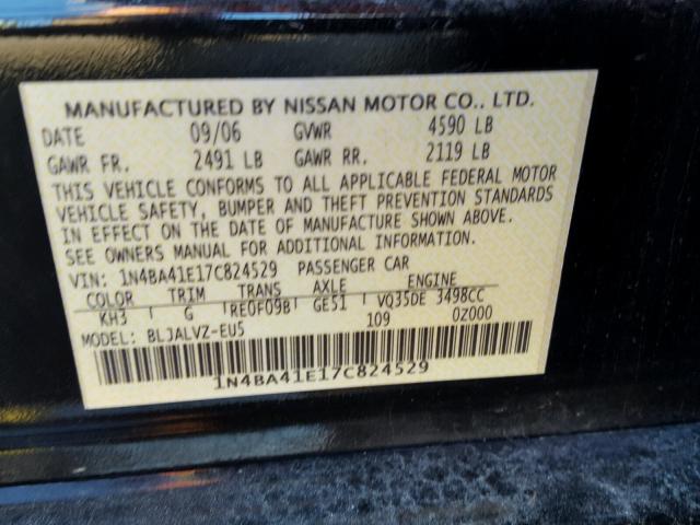 1N4BA41E17C824529 - 2007 NISSAN MAXIMA BLACK photo 10