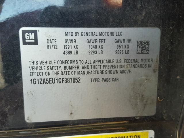 1G1ZA5EU1CF387052 - 2012 CHEVROLET MALIBU LS Qara foto 10