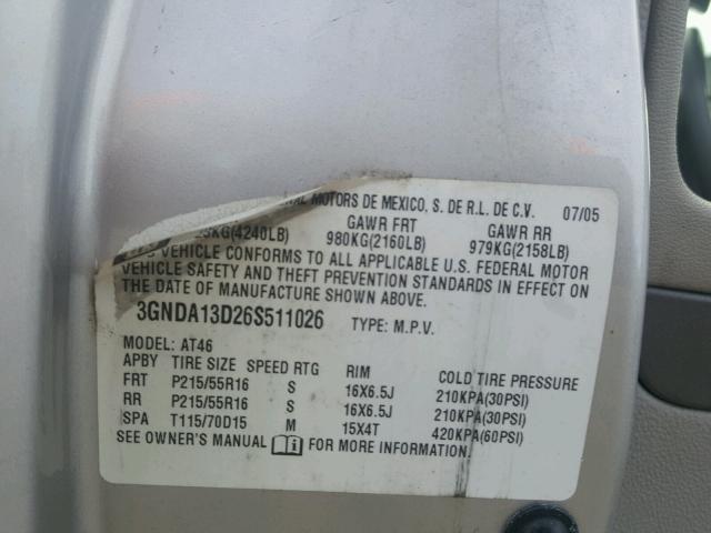 3GNDA13D26S511026 - 2006 CHEVROLET HHR LS SILVER photo 10