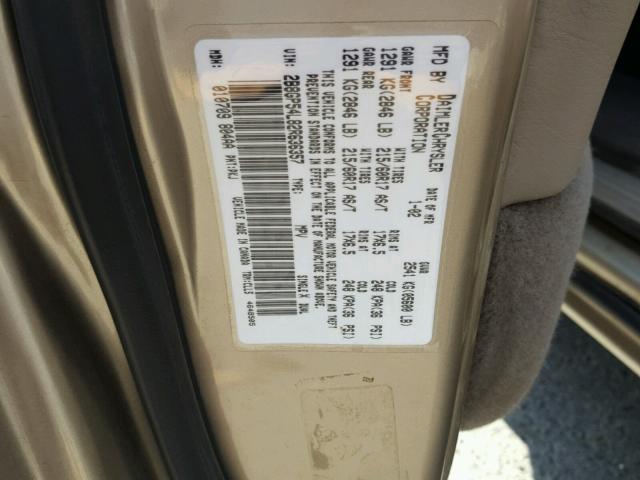 2B8GP54L82R636357 - 2002 DODGE GRAND CARA TAN photo 10