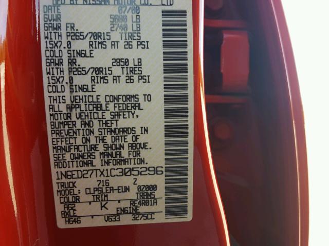 1N6ED27TX1C305296 - 2001 NISSAN FRONTIER RED photo 10