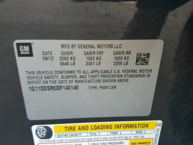 1G11D5SR6DF140146 - 2013 CHEVROLET MALIBU 1LT GRAY photo 10