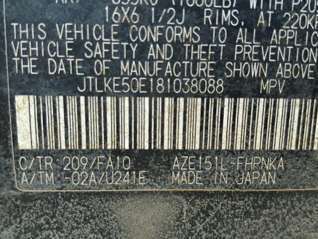 JTLKE50E181038088 - 2008 TOYOTA SCION XB Negro foto 10