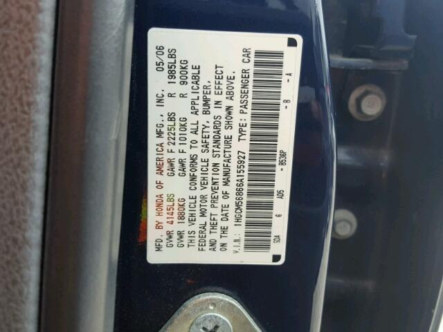 1HGCM56866A155927 - 2006 HONDA ACCORD EX BLUE photo 10