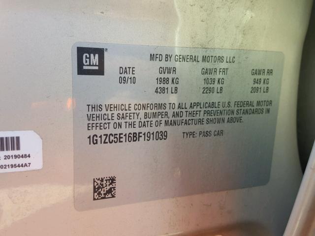 1G1ZC5E16BF191039 - 2011 CHEVROLET MALIBU 1LT 棕色 照片 10