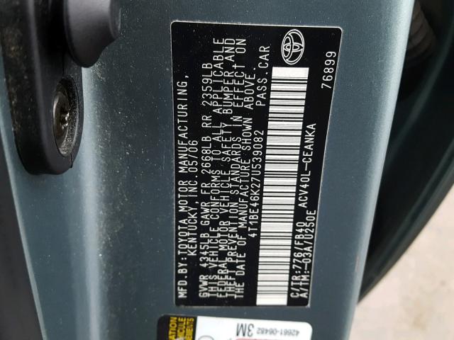 4T1BE46K27U539082 - 2007 TOYOTA CAMRY LE A ლურჯი ფოტო 10