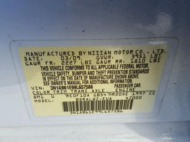 3N1AB61E99L657586 - 2009 NISSAN SENTRA 2.0 WHITE photo 10