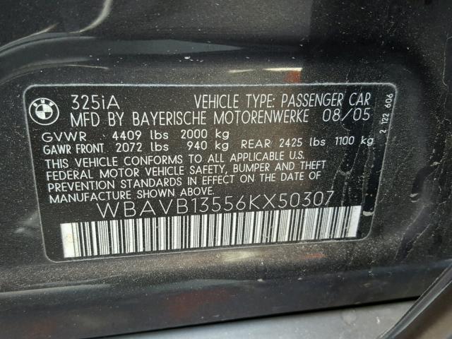 WBAVB13556KX50307 - 2006 BMW 325 I BLACK photo 10