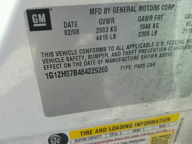 1G1ZH57B484229265 - 2008 CHEVROLET MALIBU 1LT 白色 照片 10