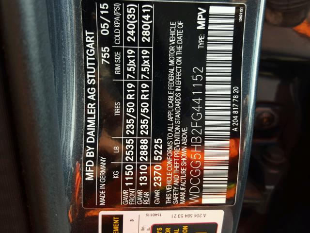 WDCGG5HB2FG441152 - 2015 MERCEDES-BENZ GLK 350 GRAY photo 10