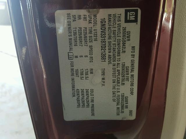 1GNDV33187D212681 - 2007 CHEVROLET UPLANDER L MAROON photo 10