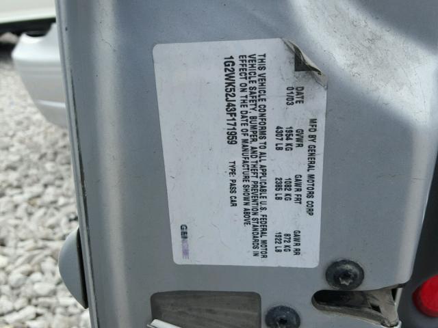 1G2WK52J43F171959 - 2003 PONTIAC GRAND PRIX Сріблястий фото 10