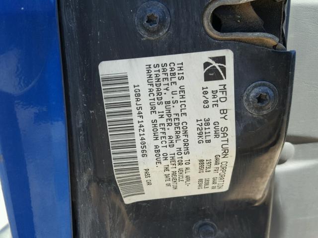 1G8AJ54F14Z140566 - 2004 SATURN ION LEVEL BLUE photo 10