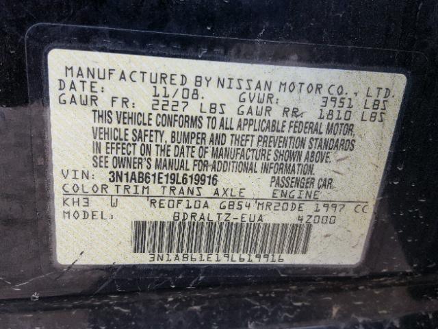 3N1AB61E19L619916 - 2009 NISSAN SENTRA 2.0 BLACK photo 10