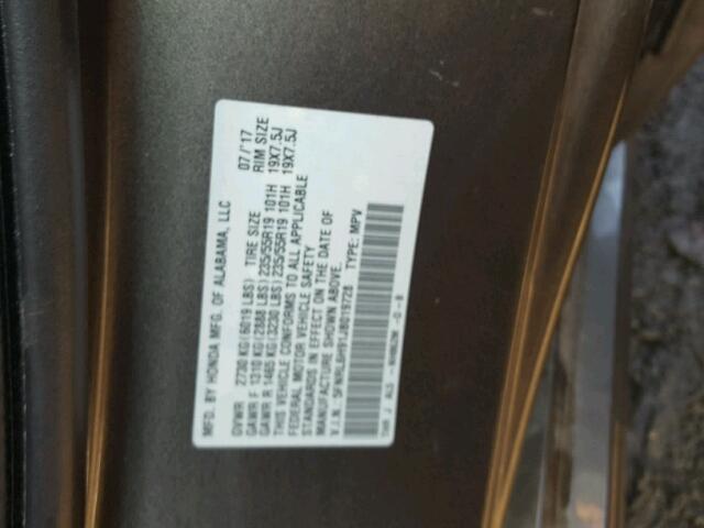 5FNRL6H91JB019728 - 2018 HONDA ODYSSEY EL ნაცრისფერი ფოტო 10