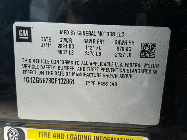 1G1ZG5E78CF132861 - 2012 CHEVROLET MALIBU LTZ 黑色 照片 10