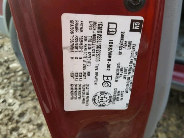 1GMDV23L15D278003 - 2005 PONTIAC MONTANA SV RED photo 10