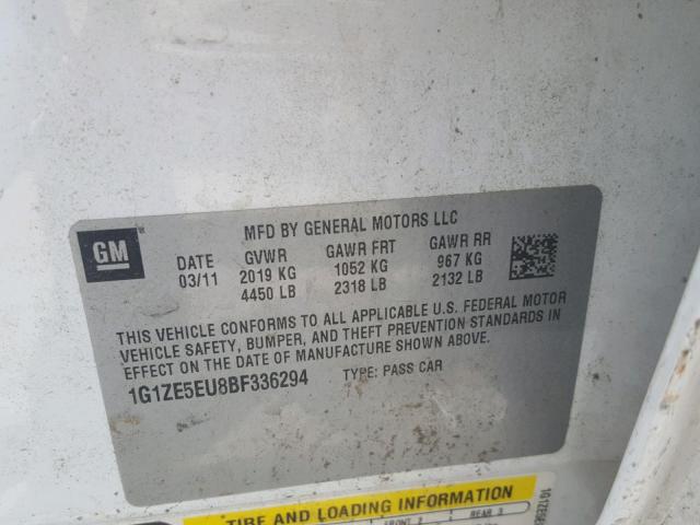 1G1ZE5EU8BF336294 - 2011 CHEVROLET MALIBU LTZ 白色 照片 10