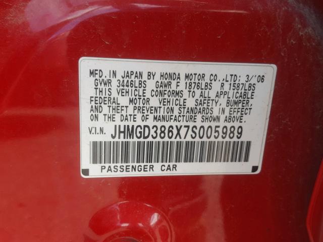 JHMGD386X7S005989 - 2007 HONDA FIT S 红色 照片 10