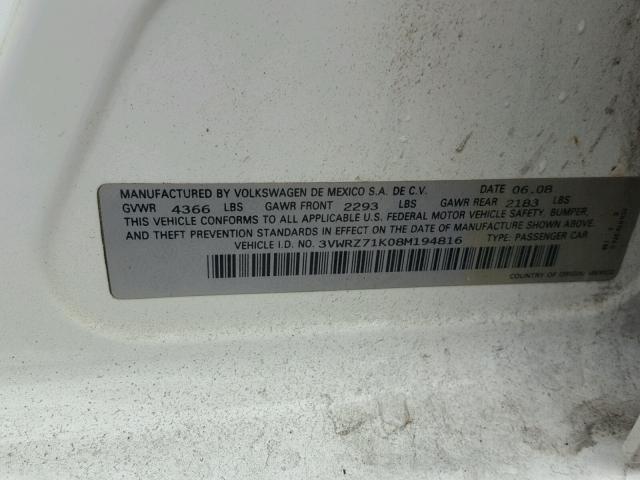 3VWRZ71K08M194816 - 2008 VOLKSWAGEN JETTA SE Ağ foto 8