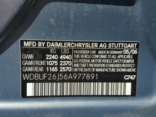 WDBUF26J56A977891 - 2006 MERCEDES-BENZ E 320 CDI GRAY photo 10