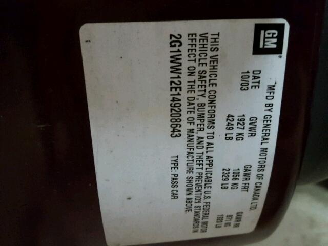 2G1WW12E149208643 - 2004 CHEVROLET MONTE CARL 栗色 照片 10