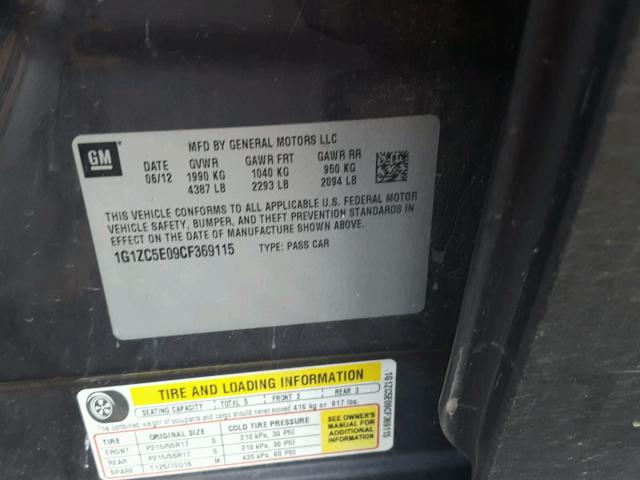 1G1ZC5E09CF369115 - 2012 CHEVROLET MALIBU 1LT SILVER photo 10