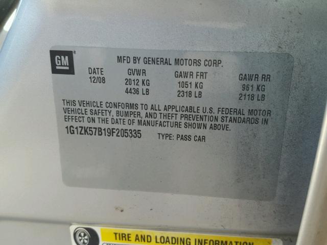 1G1ZK57B19F205335 - 2009 CHEVROLET MALIBU LTZ 银色 照片 10