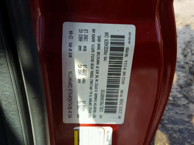 1C3EL75R15N585733 - 2005 CHRYSLER SEBRING GT RED photo 10