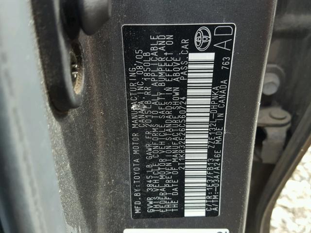 2T1KR32E26C560724 - 2006 TOYOTA COROLLA MA GRAY photo 10