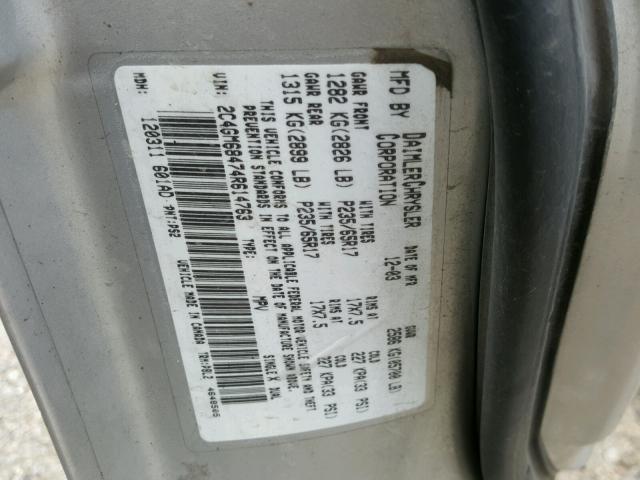 2C4GM68474R614763 - 2004 CHRYSLER PACIFICA SILVER photo 10