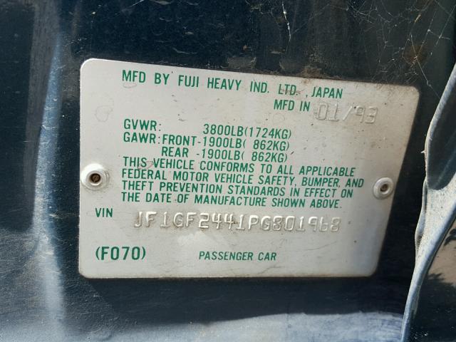 JF1GF2441PG801968 - 1993 SUBARU IMPREZA L GREEN photo 10