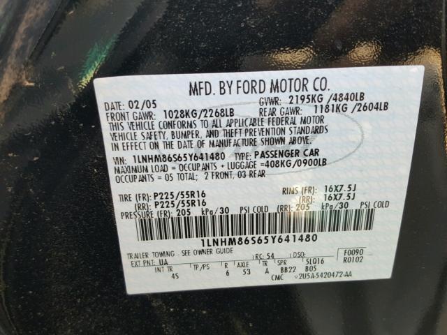 1LNHM86S65Y641480 - 2005 LINCOLN LS 黑色 照片 10