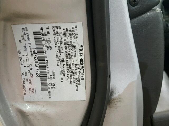 1FAFP53U16A193558 - 2006 FORD TAURUS SE GRAY photo 10