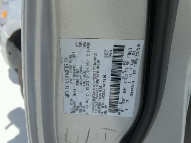 1FMEU6DEXAUA15260 - 2010 FORD EXPLORER X SILVER photo 10