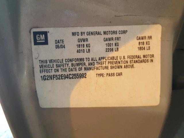 1G2NF52E94C255992 - 2004 PONTIAC GRAND AM S GOLD photo 10