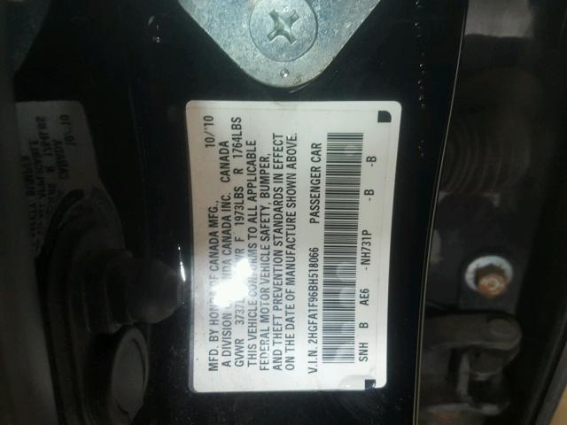 2HGFA1F96BH518066 - 2011 HONDA CIVIC EXL BLACK photo 10