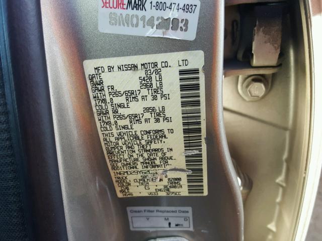 1N6MD29Y62C357871 - 2002 NISSAN FRONTIER C GRAY photo 10