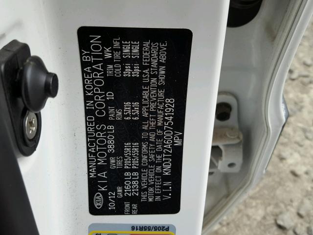 KNDJT2A60D7541928 - 2013 KIA SOUL + WHITE photo 10
