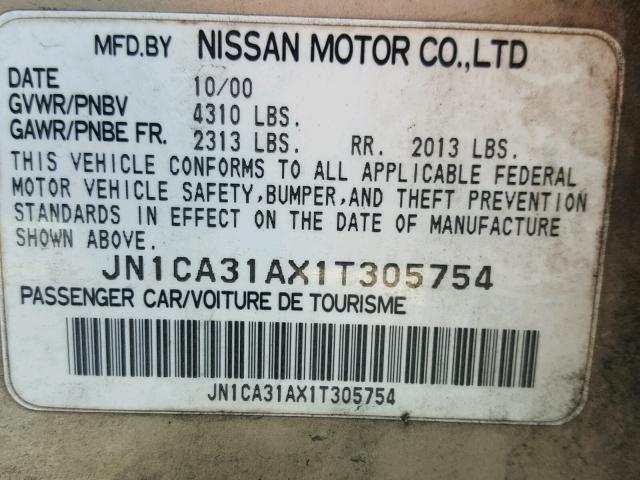 JN1CA31AX1T305754 - 2001 NISSAN MAXIMA TAN photo 10