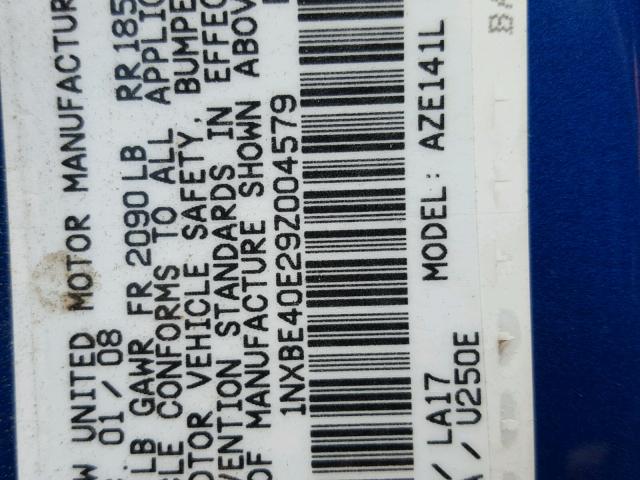 1NXBE40E29Z004579 - 2009 TOYOTA COROLLA XR 蓝色 照片 10