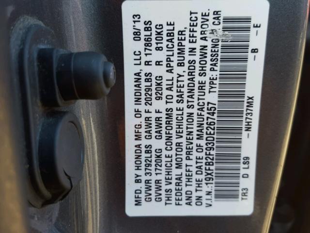 19XFB2F93DE267457 - 2013 HONDA CIVIC EXL GRAY photo 10