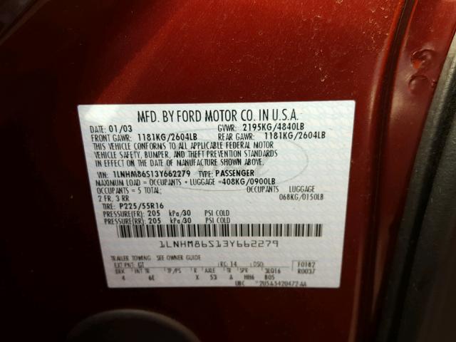 1LNHM86S13Y662279 - 2003 LINCOLN LS 勃艮第红 照片 10